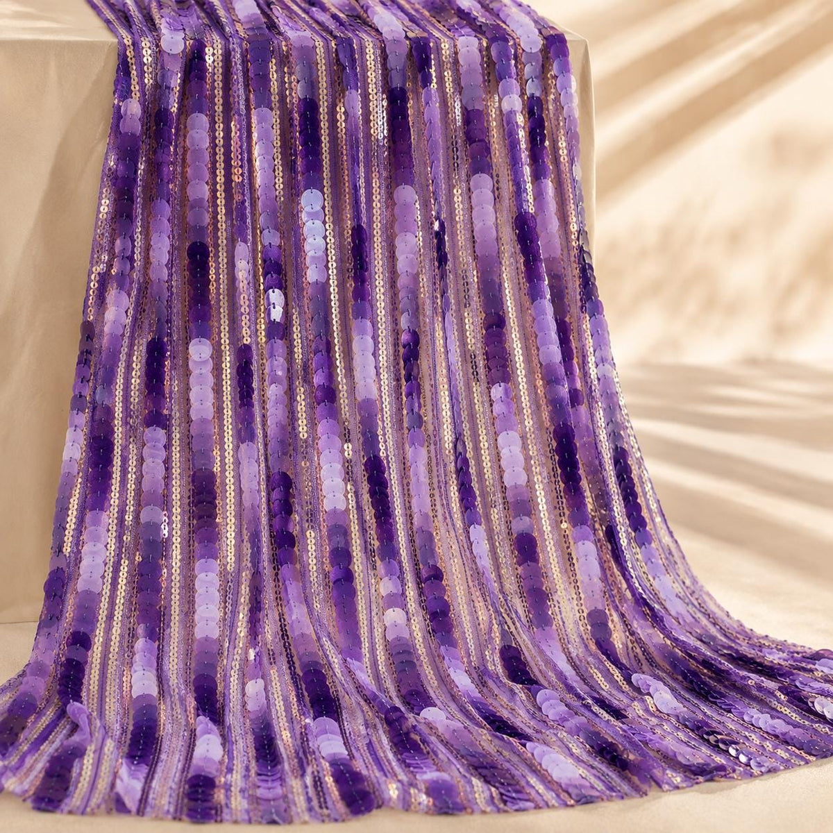 Purple Iridescent Paillette Sequin Fabric by the Yard, Lavender Sequin Mesh Fabric for Prom Dress, Evening Gown, Costume & Backdrop
