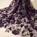 Navy Purple Floral Sequin Lace Fabric by the Yard, Multicolor Embroidered Sheer Mesh, Botanical Lace for Evening Gowns & Formal Dresses