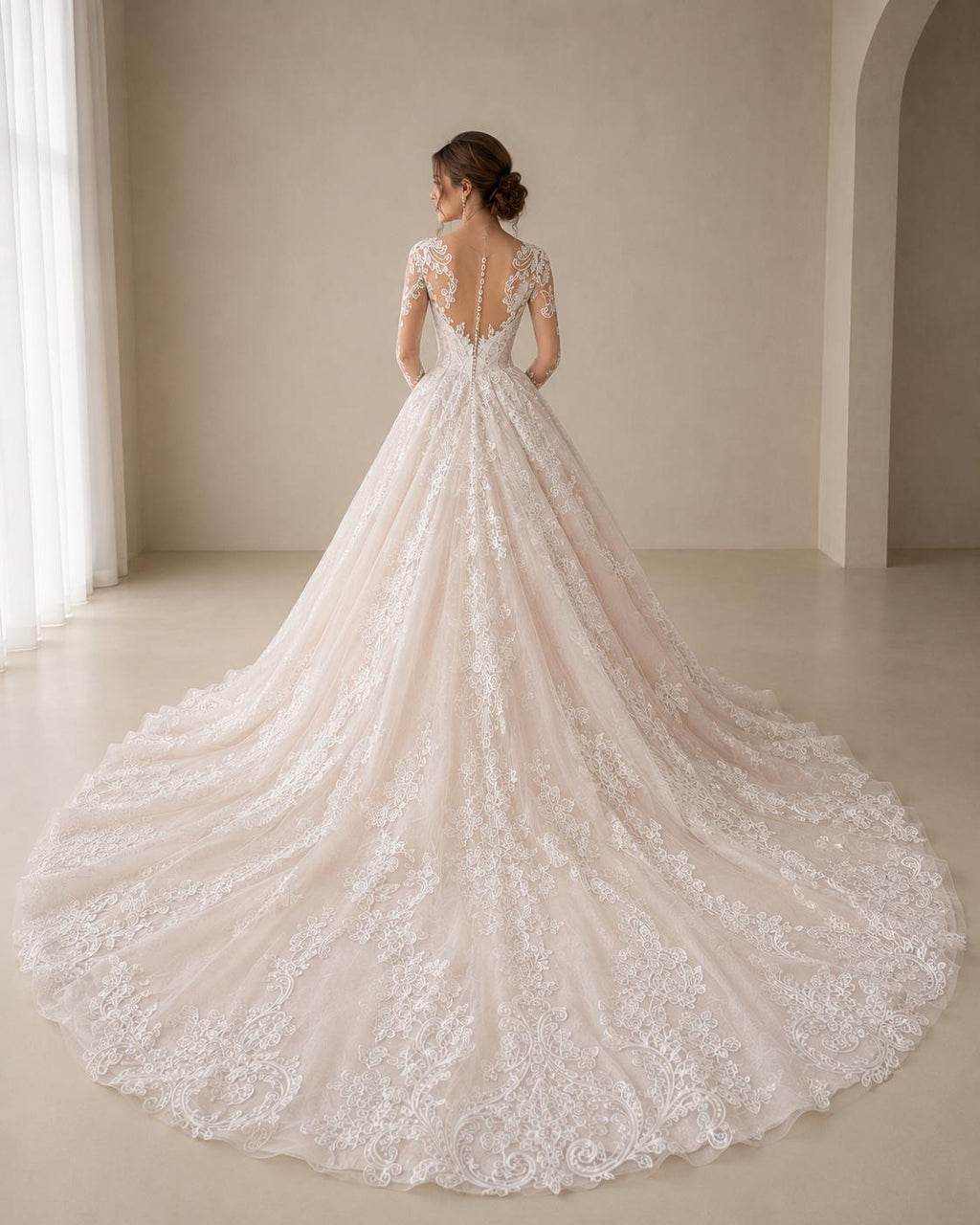 Lace Ball Gown Wedding Dress with Illusion Back