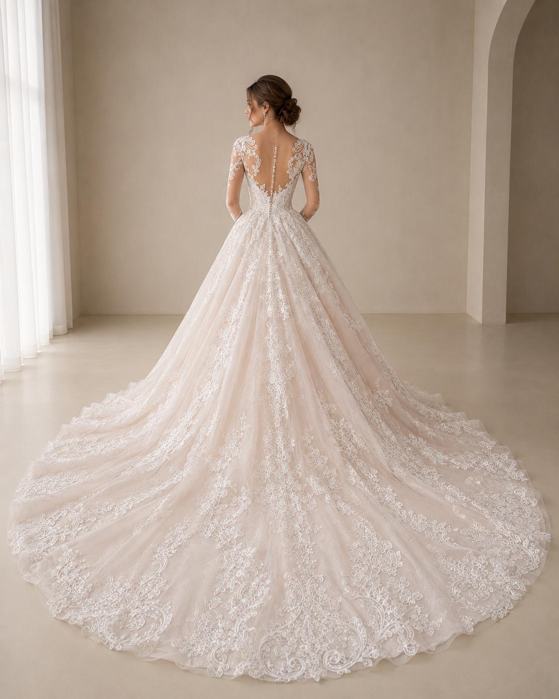Lace Ball Gown Wedding Dress with Illusion Back