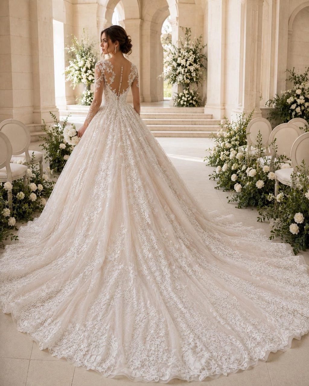Lace Ball Gown Wedding Dress with Illusion Back