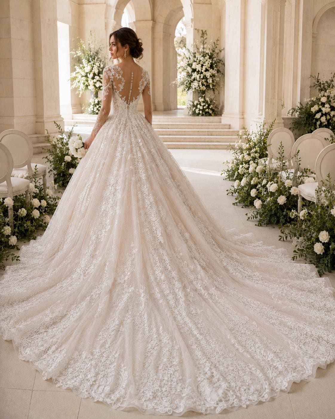 Lace Ball Gown Wedding Dress with Illusion Back