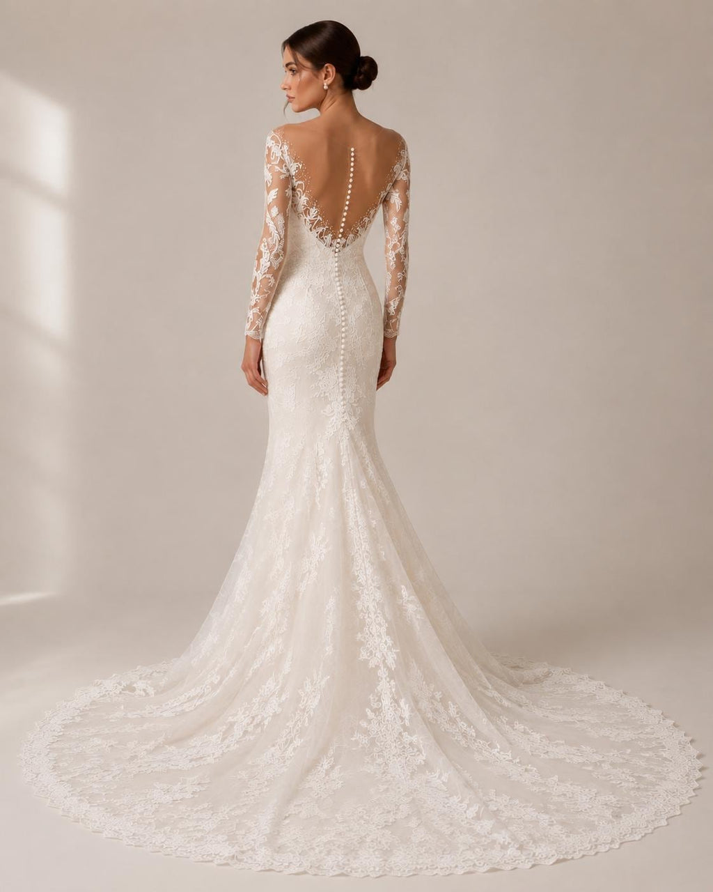 Long Sleeve Mermaid Lace Wedding Dress with Illusion Back