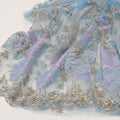 Ice Blue Beaded Lace Fabric by the Yard, Lavender Floral Embroidered Sequin Mesh, Luxury Bridal Wedding Prom Evening Gown Fabric