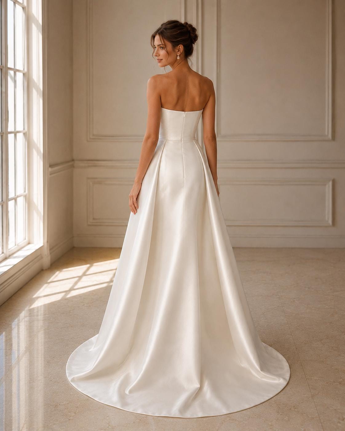 Strapless Draped Satin Wedding Dress with Slit