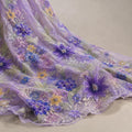 Lavender Floral Embroidered Lace Fabric by the Yard, Beaded Sequin Tulle Mesh, Couture Fabric for Evening Gown, Prom Dress