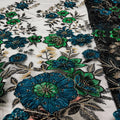 Teal Evening Gown Lace Fabric, 3D Floral Beaded Sequin Mesh for Prom & Formal Dresses