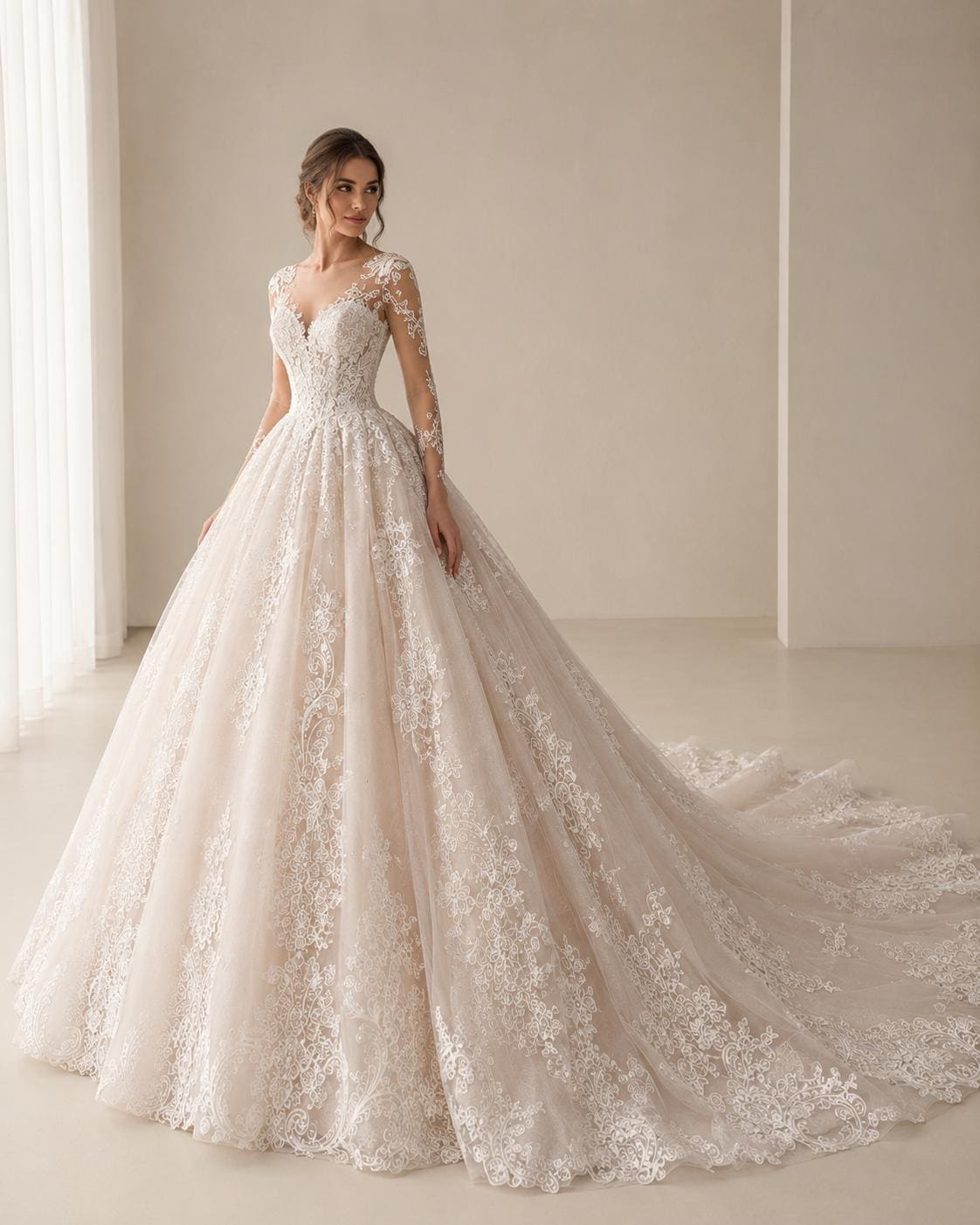 Lace Ball Gown Wedding Dress with Illusion Back
