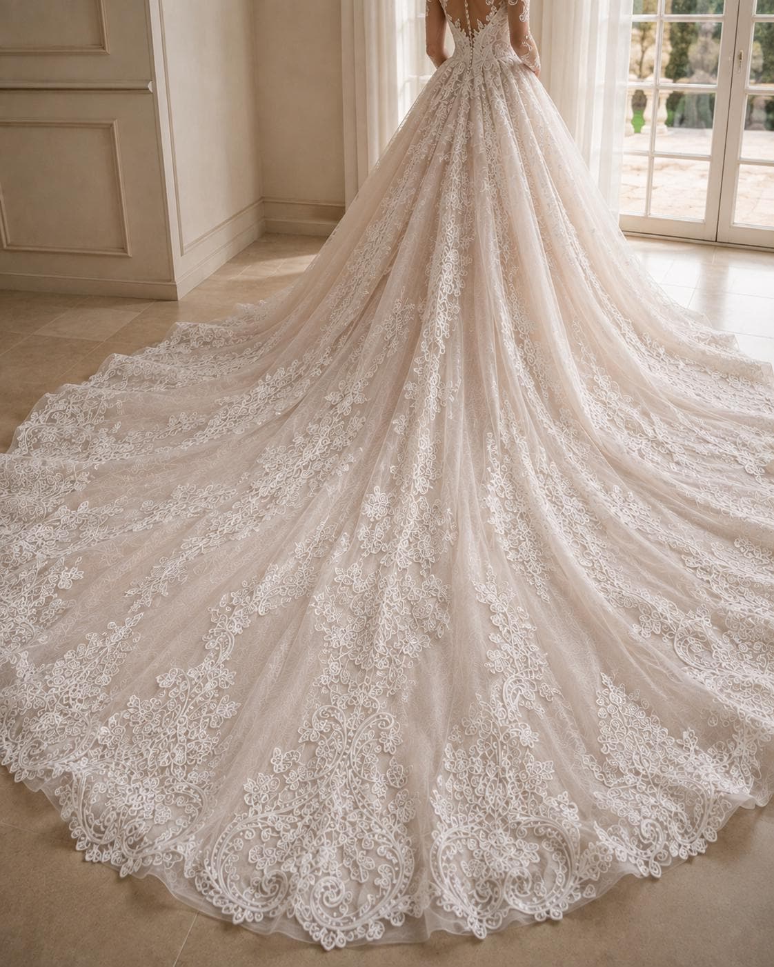 Lace Ball Gown Wedding Dress with Illusion Back
