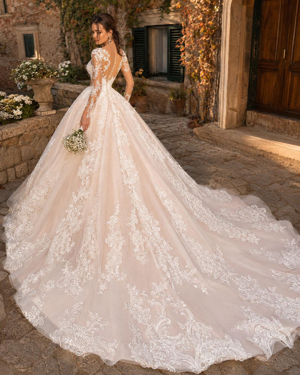 Lace Ball Gown Wedding Dress with Illusion Back