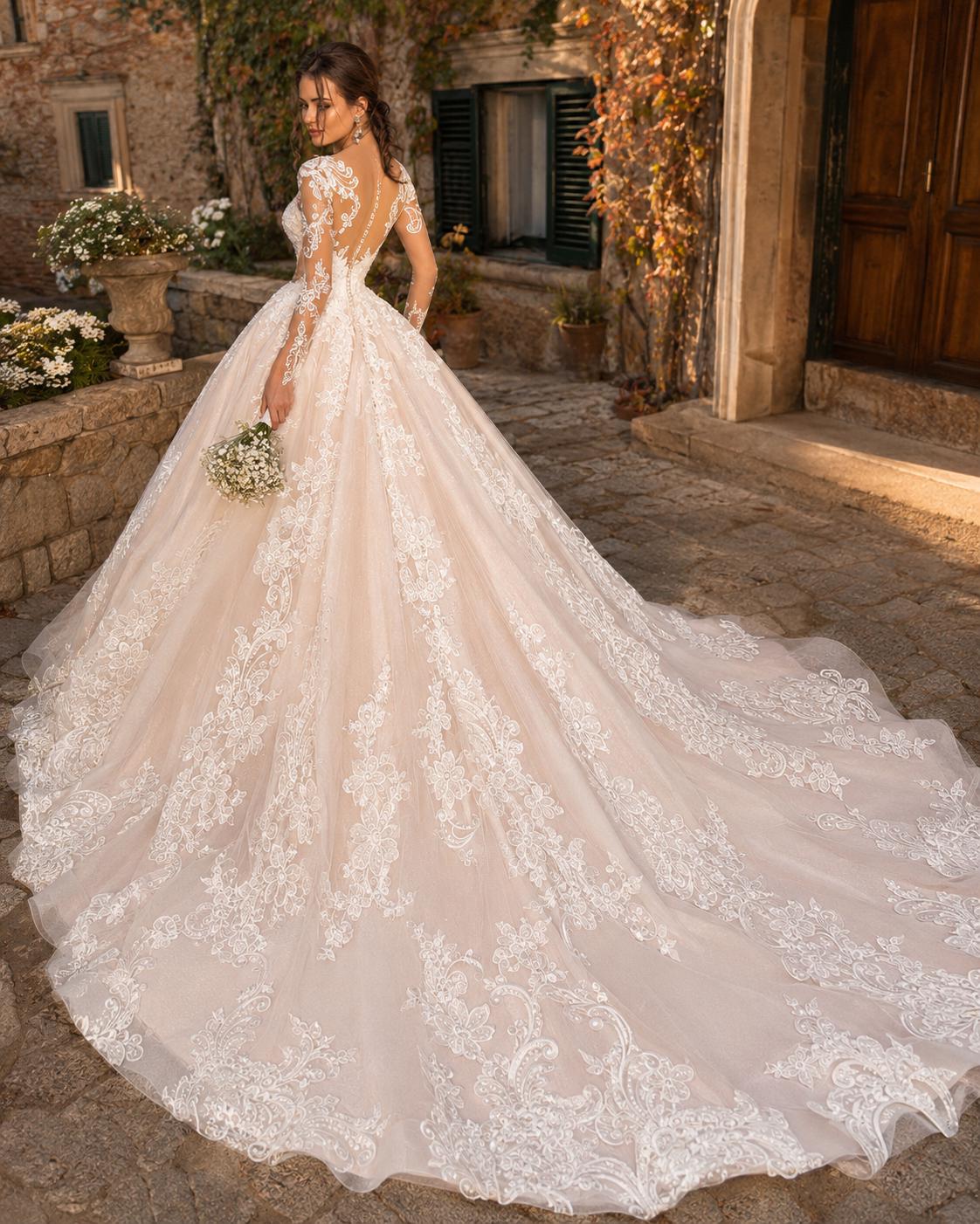 Lace Ball Gown Wedding Dress with Illusion Back