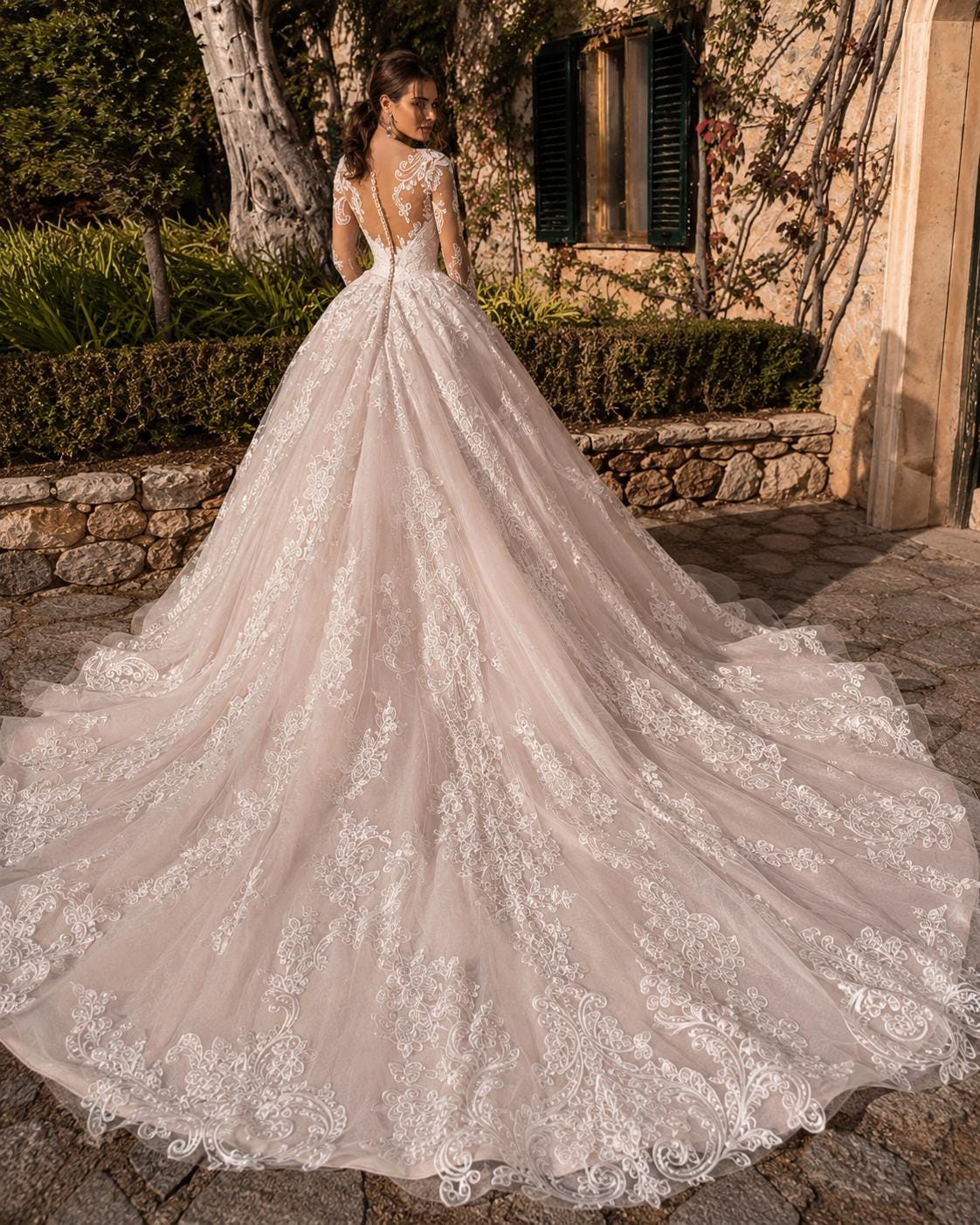 Lace Ball Gown Wedding Dress with Illusion Back